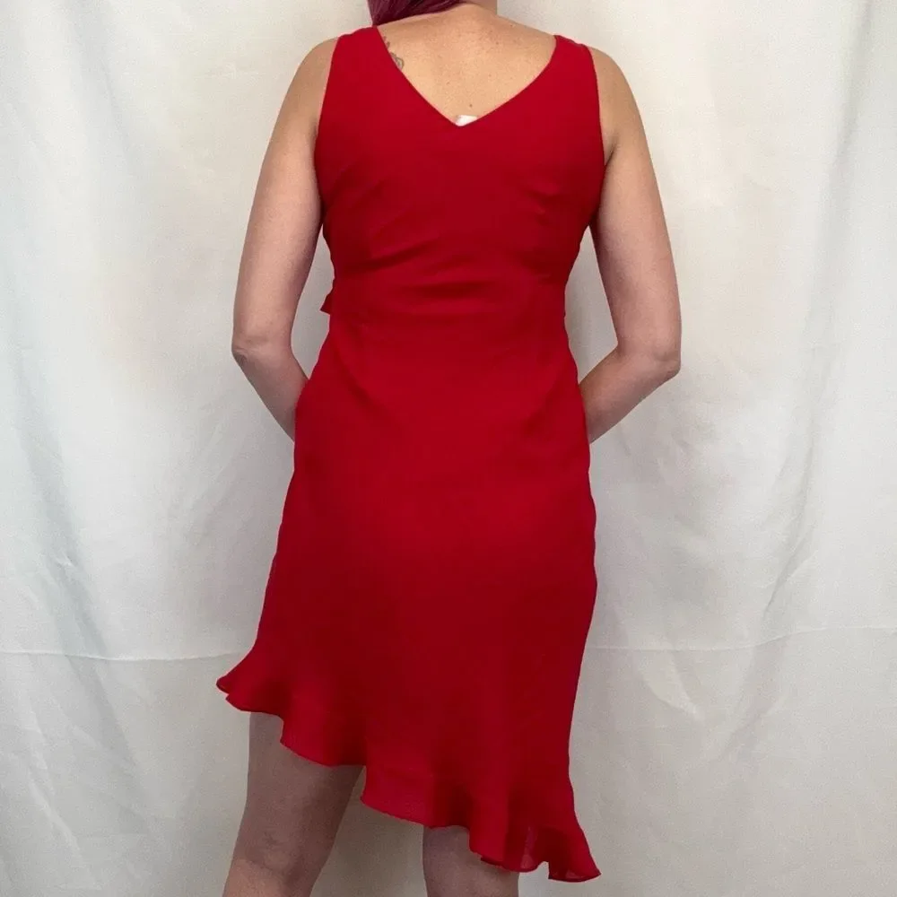 VTG 90s Breakin Loose Women's Red Faux Wrap Dress Mini Ruffle 9/10 - Picture 2 of 13